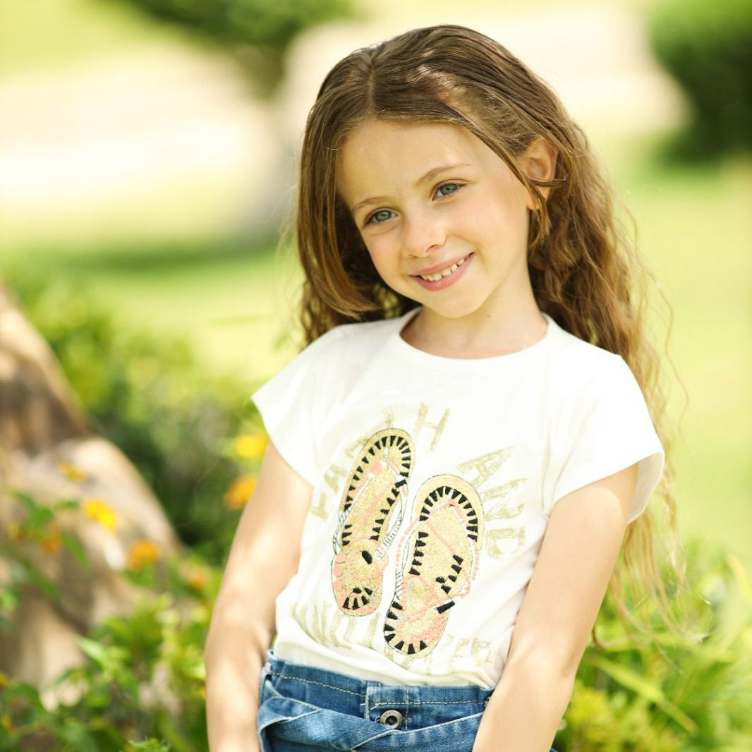 Cute Floral Detail Denim Mini Skirt for Girls