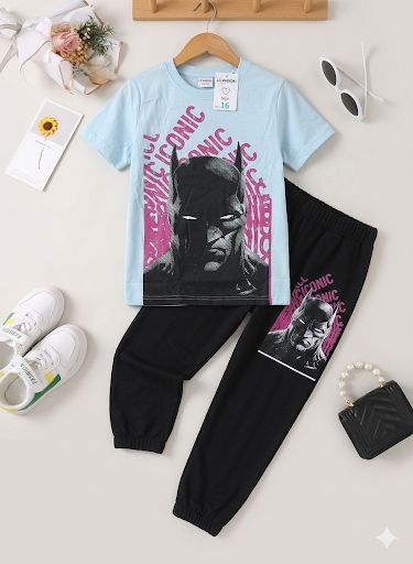 Light Blue & Black Superhero Kids' Pyjama Set