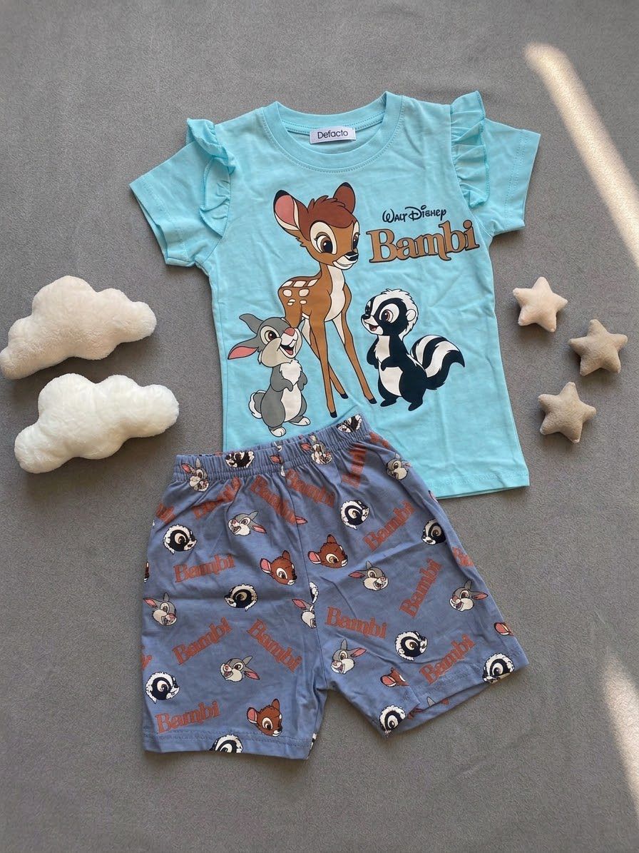 Girls' Disney Bambi Light Blue Flutter-Sleeve Pyjama Set