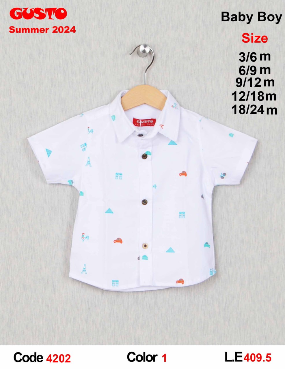 GUSTO Baby Boy White Short-Sleeve Shirt with Mini Graphics