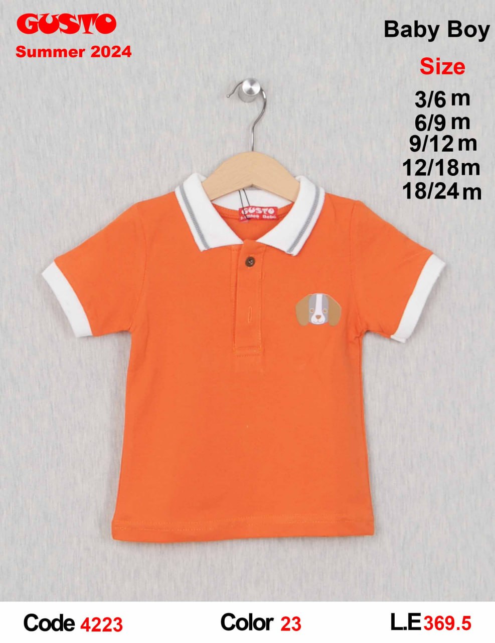 GUSTO Baby Boy Cotton Polo Shirt with Puppy Chest Motif