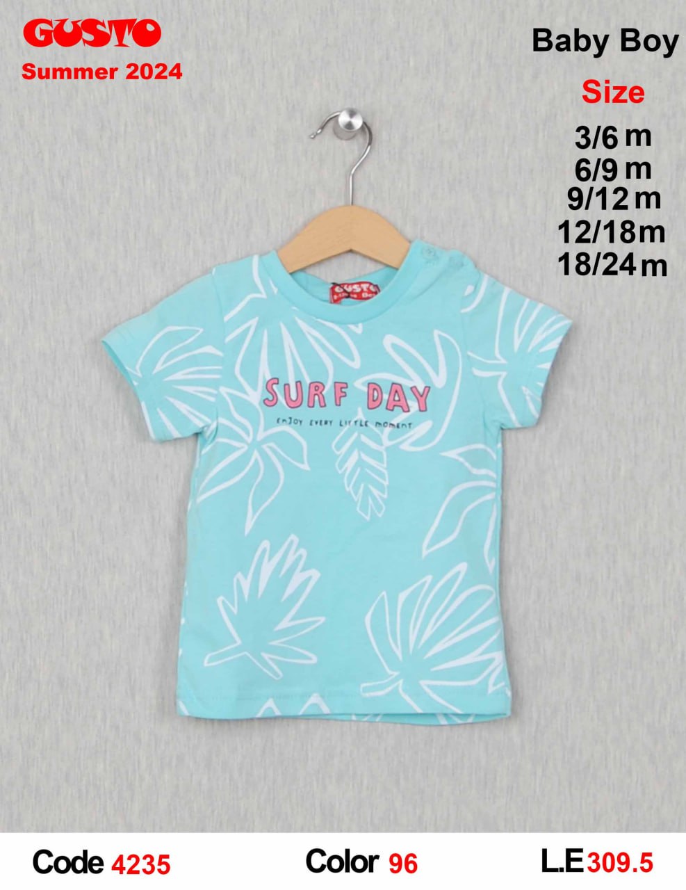 GUSTO Baby Boy "SURF DAY" Tropical Leaf T-Shirt
