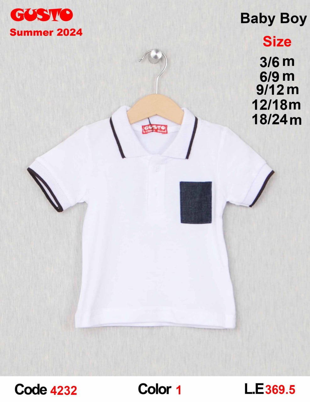 Baby Boy Classic White Polo Shirt with Dark Contrast Pocket & Tipping