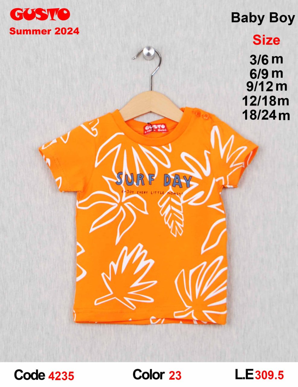 GUSTO Baby Boy "SURF DAY" Tropical Leaf T-Shirt