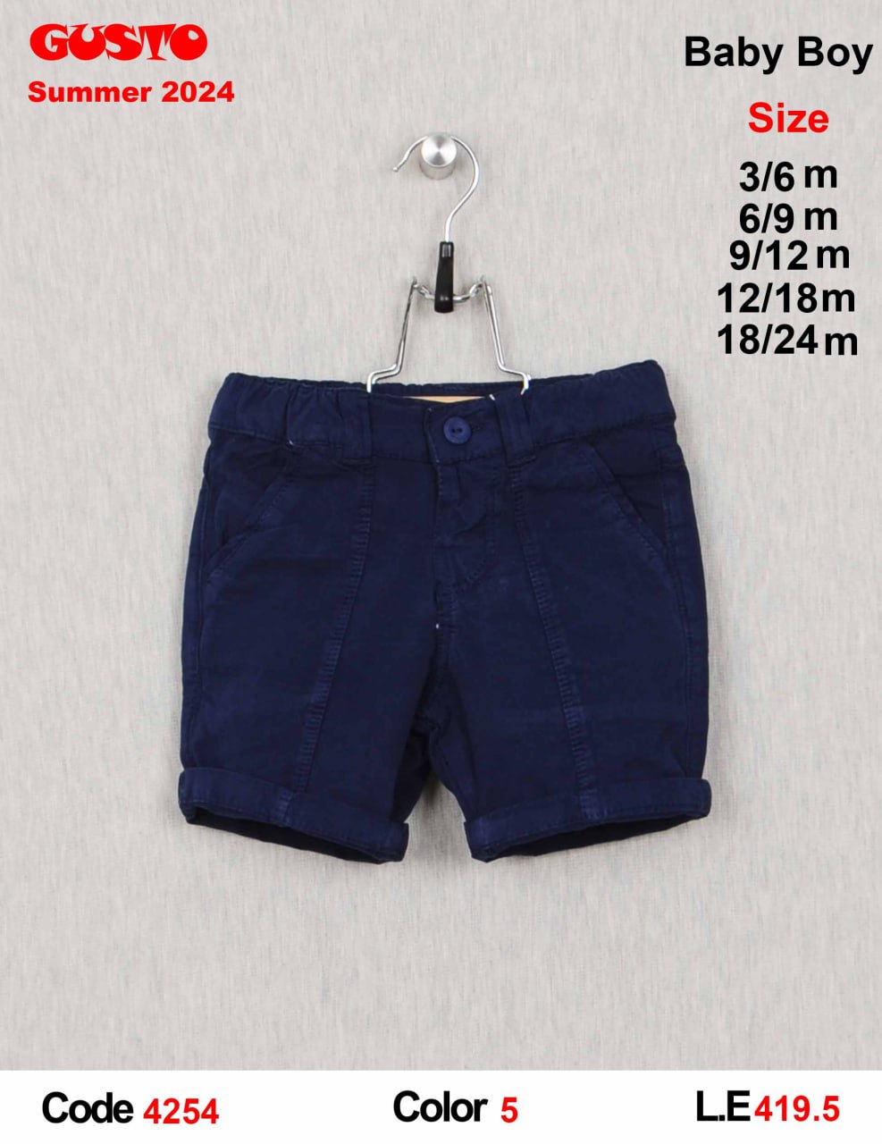 GUSTO Baby Boy Navy Blue Cotton Shorts