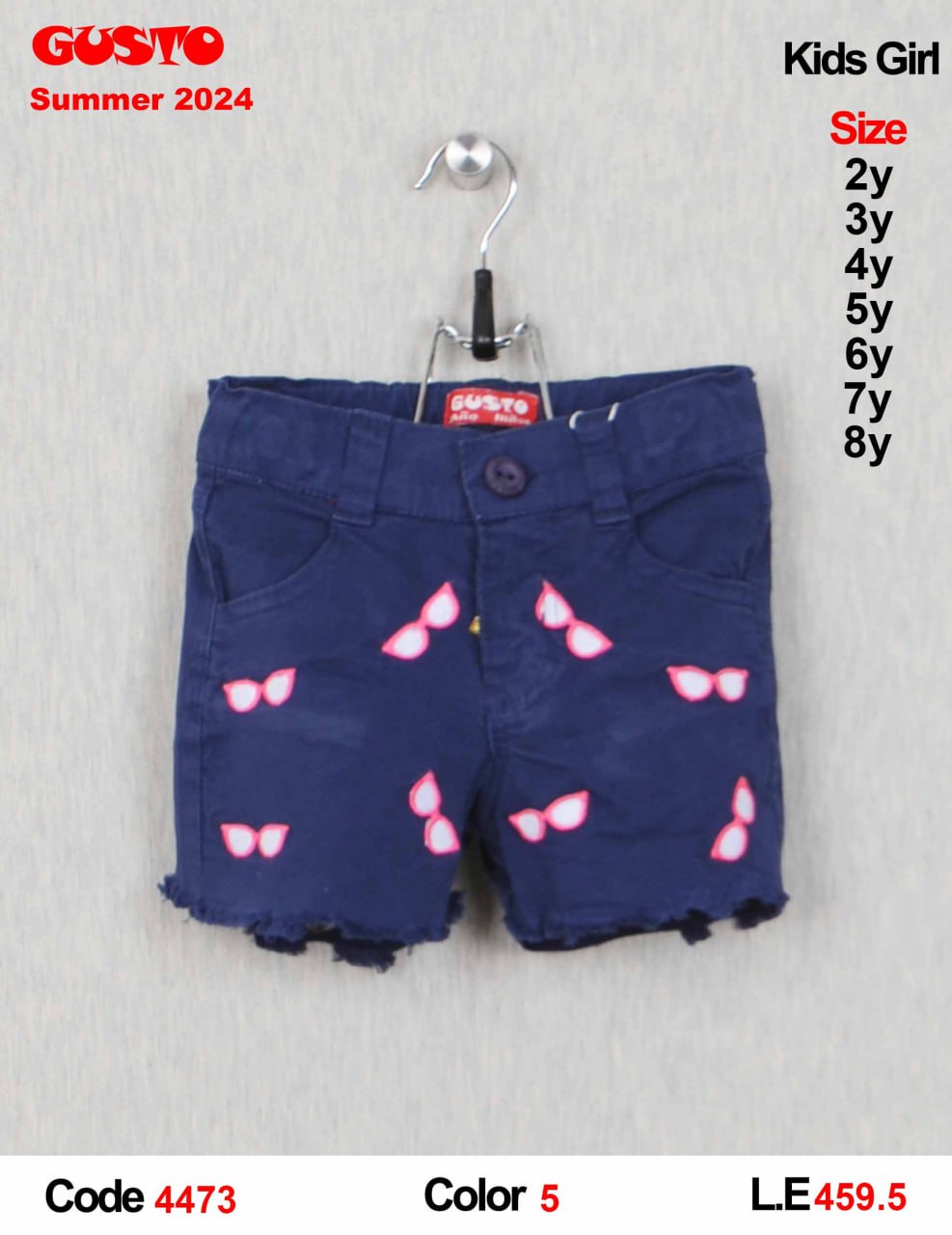 GUSTO Kids Girl Dark Blue Shorts with Pink Sunglasses Print