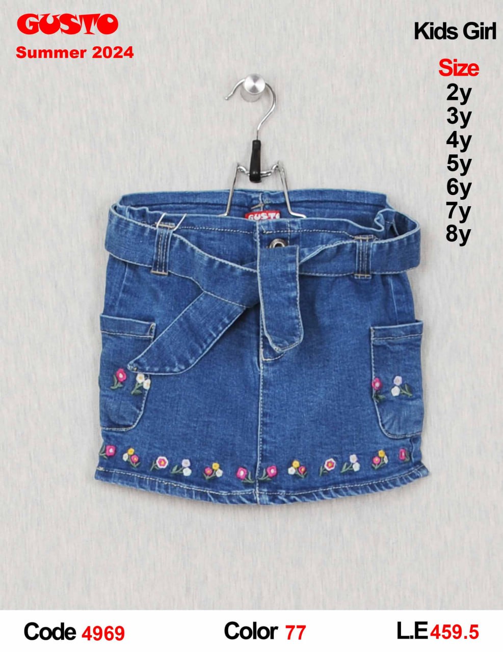 Cute Floral Detail Denim Mini Skirt for Girls