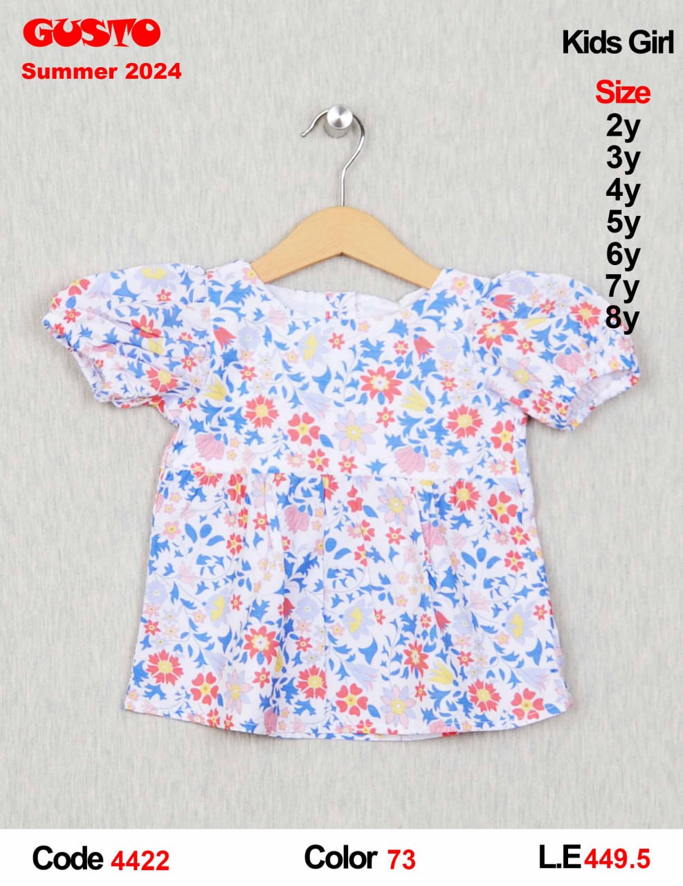 GUSTO Kids Girl Floral Puff-Sleeve Peplum Blouse