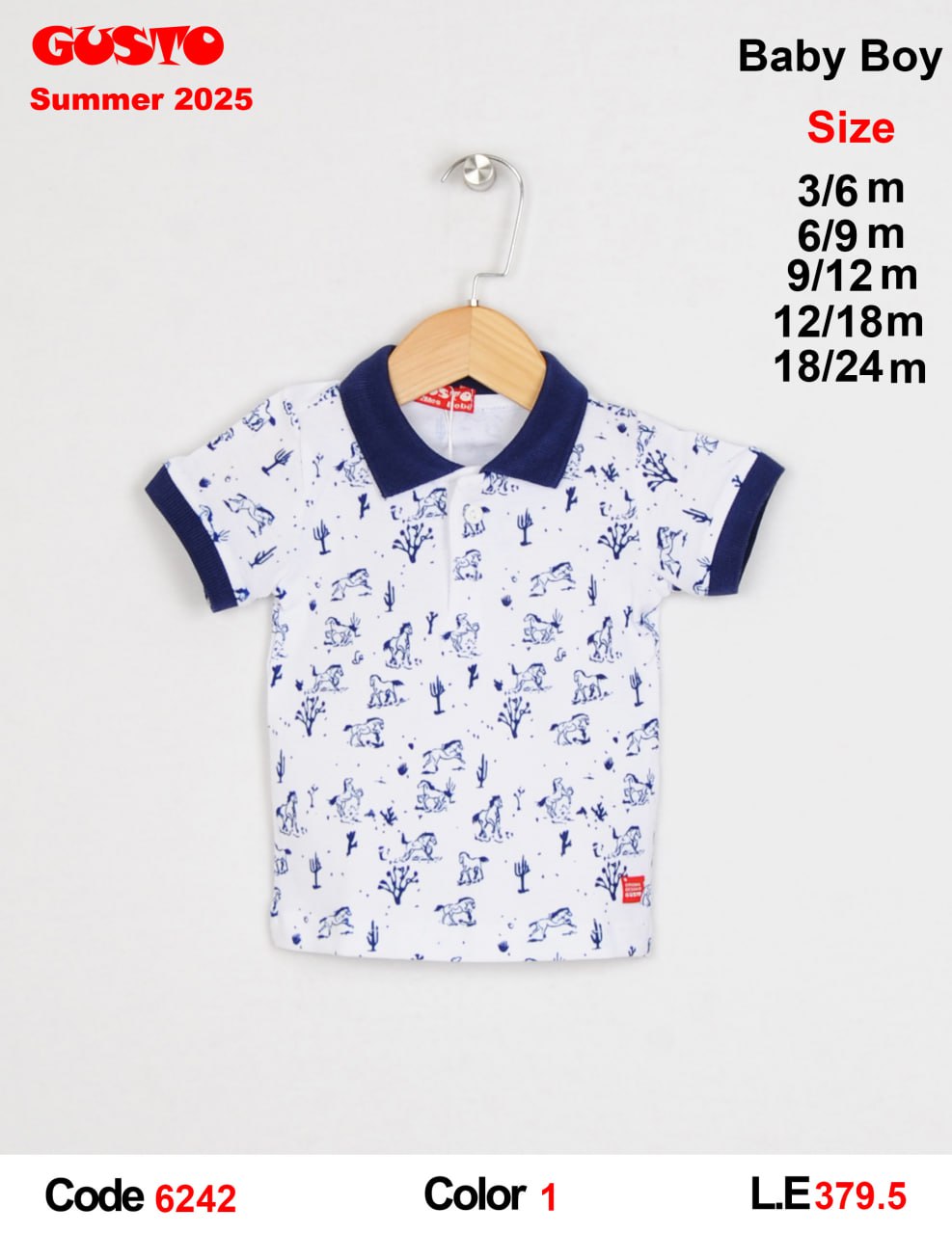 Baby Boy White Polo Shirt with Navy Horse