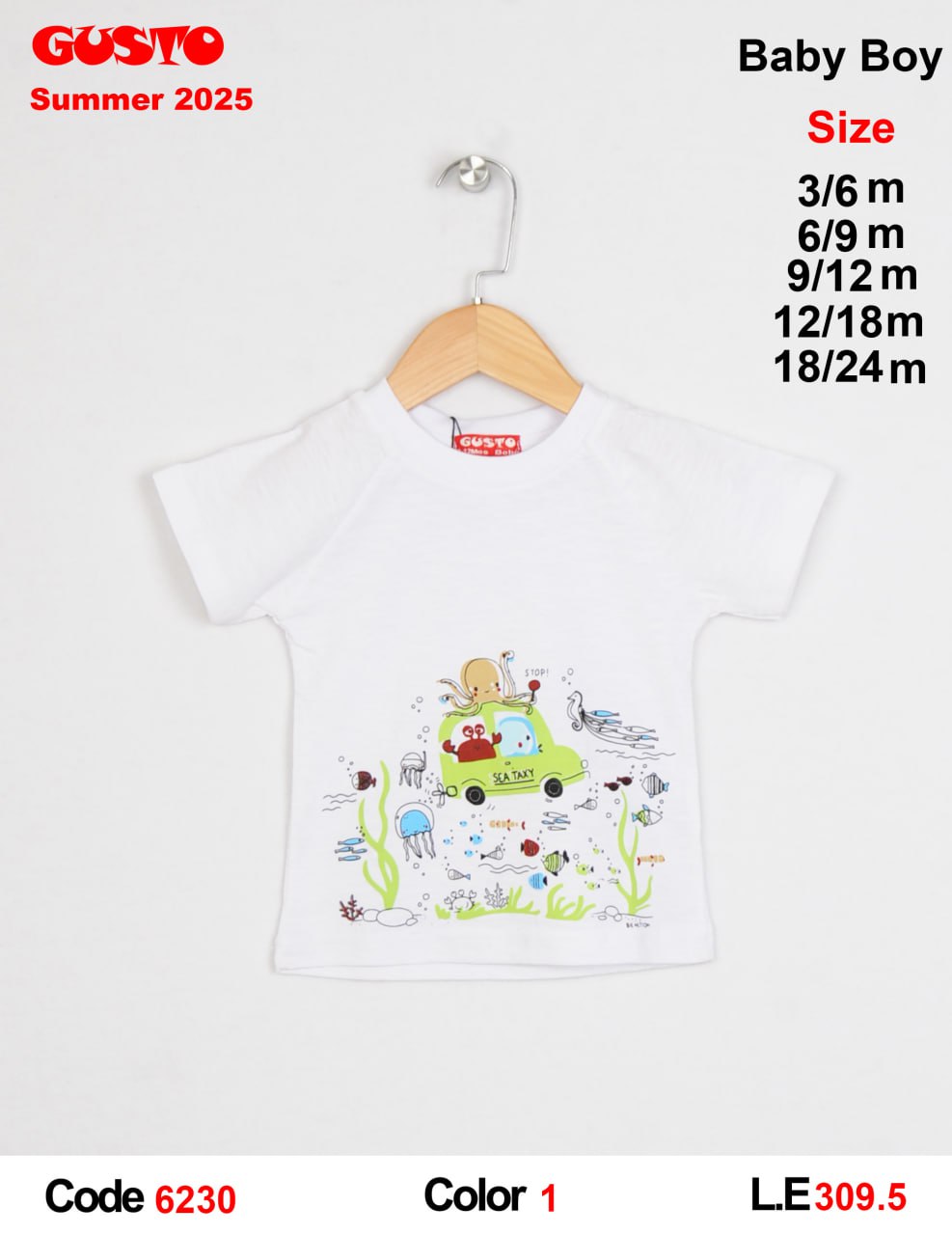 Baby Boy White Short-Sleeve T-Shirt with Sea Taxi Underwater Graphic
