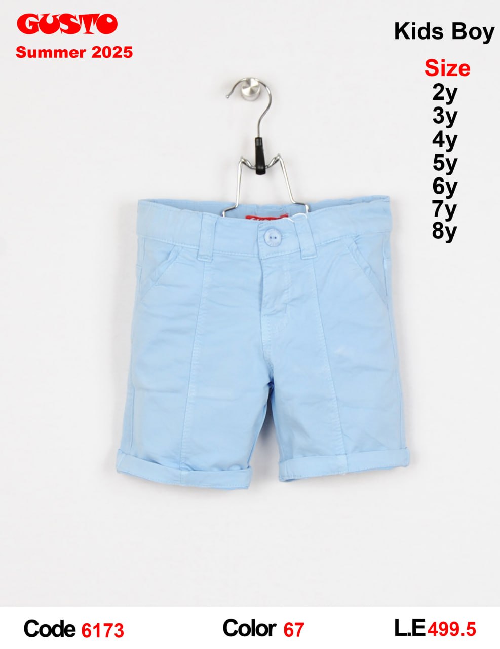 Kids Boy Sky Blue Chino Shorts with Rolled Cuffs