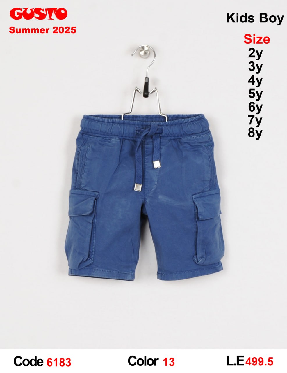 Kids Boys Cargo Short with Elastic Drawstring Waist